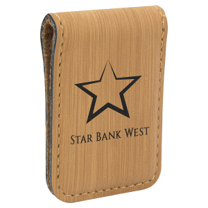 Bamboo with Black Engraving Money Clip - Laser Engraved Leatherette