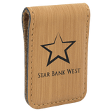 Bamboo with Black Engraving Money Clip - Laser Engraved Leatherette