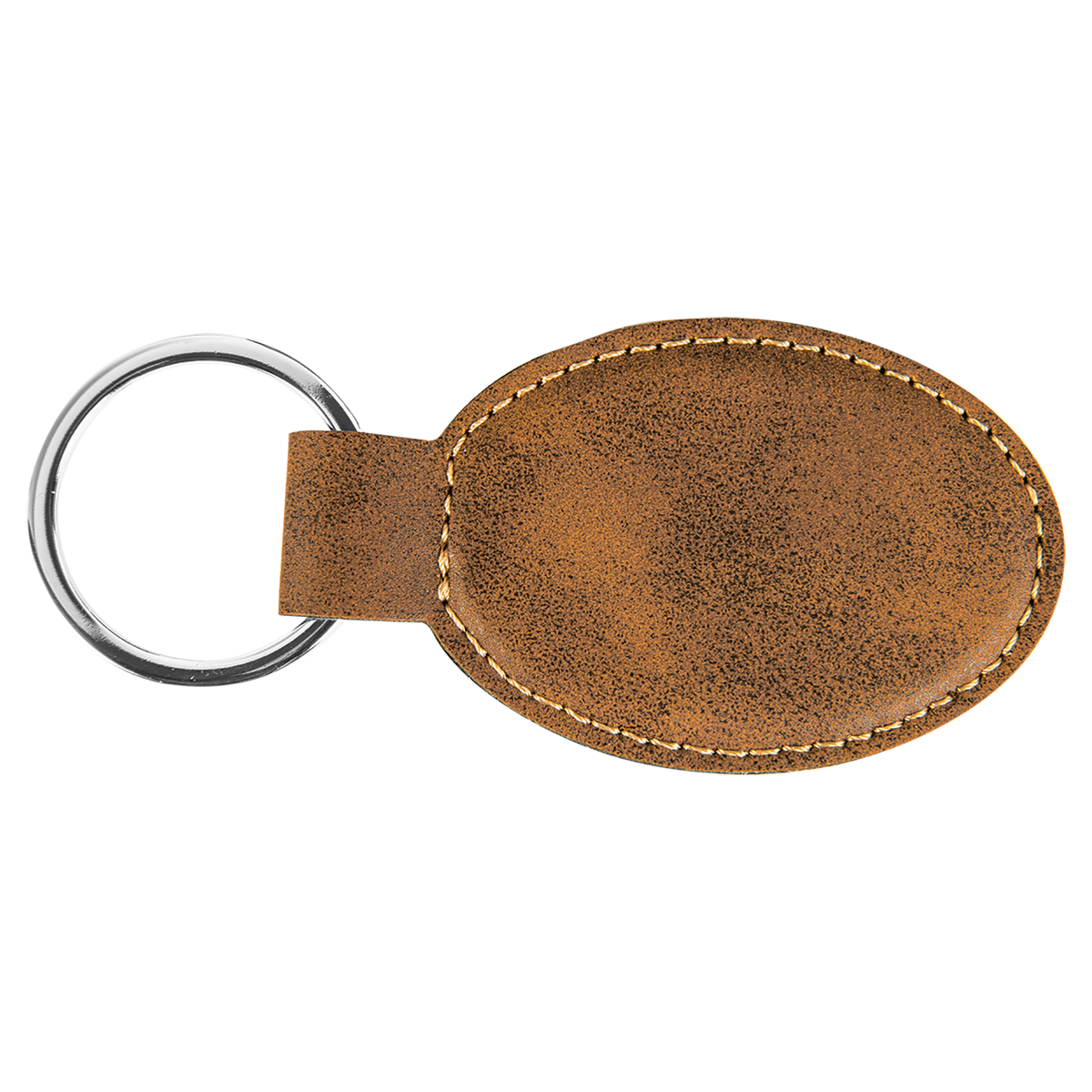 Rustic with Gold Engraving Oval Keychain - Laser Engraved Leatherette