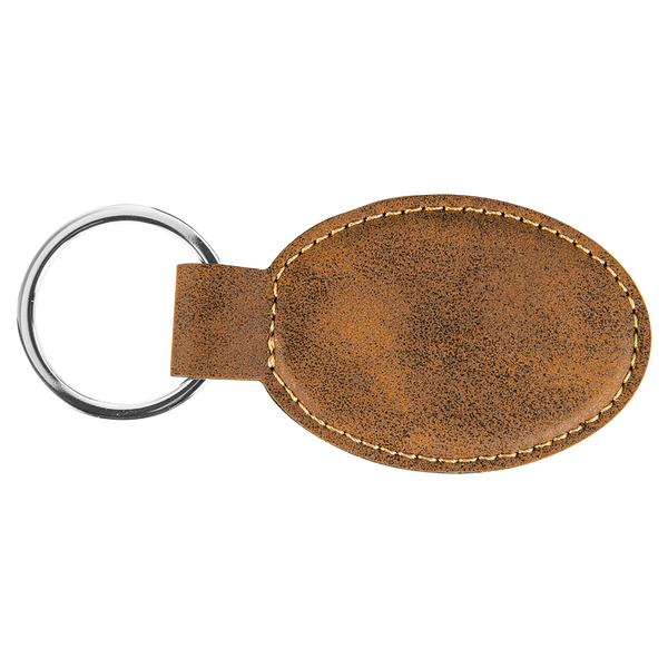 Rustic with Gold Engraving Oval Keychain - Laser Engraved Leatherette
