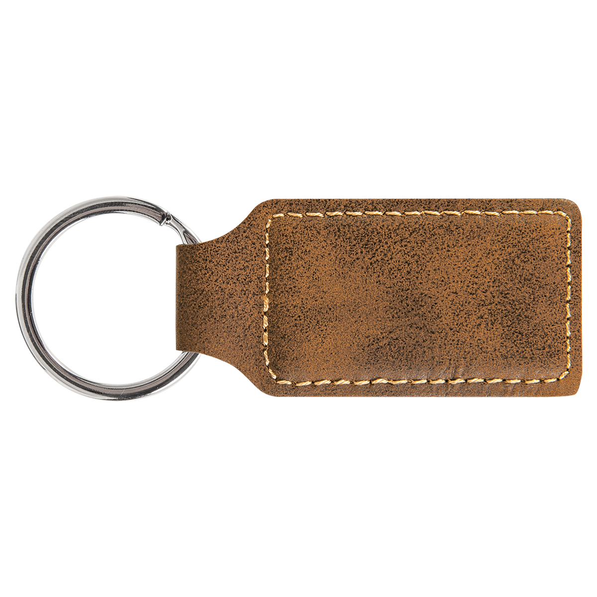 Rustic with Gold Engraving Rectangle Keychain - Laser Engraved Leatherette