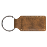 Rustic with Gold Engraving Rectangle Keychain - Laser Engraved Leatherette