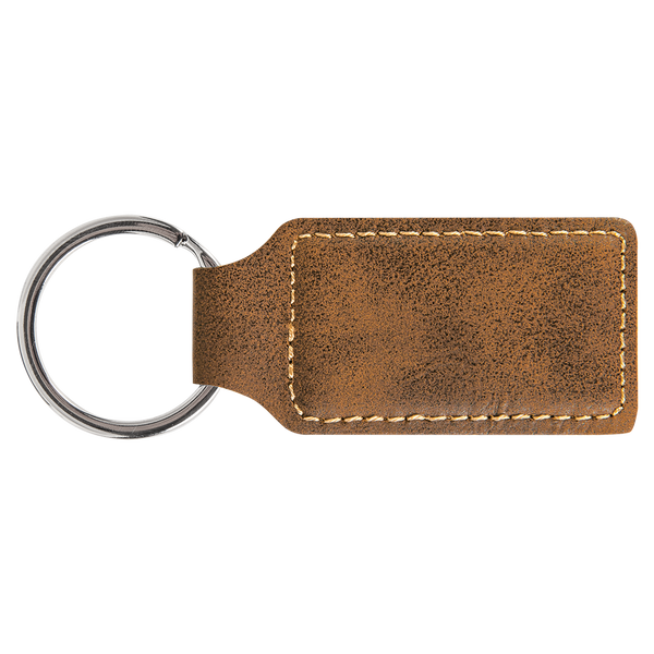 Rustic with Gold Engraving Rectangle Keychain - Laser Engraved Leatherette