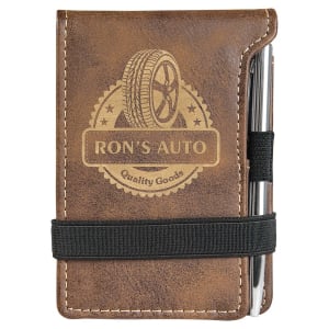 Rustic with Gold Engraving Mini Notepad with Pen - Laser Engraved Leatherette