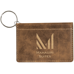 Rustic with Gold Engraving Keychain ID Holder - Laser Engraved Leatherette