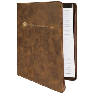 Rustic with Gold Engraving Leatherette Zipper Portfolio with Notepad - Laser Engraved Leatherette