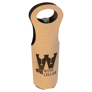 Cork with Black Engraving Leatherette Wine Bag - Laser Engraved Leatherette