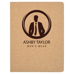 Cork with Black Engraving Portfolio with Notepad - Laser Engraved Leatherette