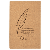 Cork with Black Engraving Journal with Lined Notepad - Laser Engraved Leatherette