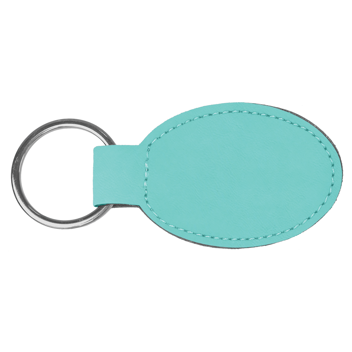 Teal with Black Engraving Oval Keychain - Laser Engraved Leatherette