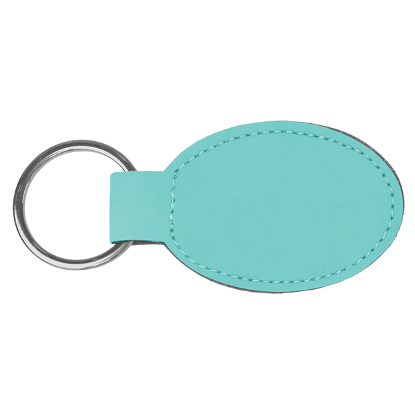 Teal with Black Engraving Oval Keychain - Laser Engraved Leatherette
