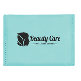 Teal with Black Engraving Hard Business Card Holder - Laser Engraved Leatherette