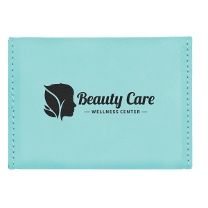 Teal with Black Engraving Hard Business Card Holder - Laser Engraved Leatherette