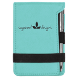 Teal with Black Engraving Mini Notepad with Pen - Laser Engraved Leatherette
