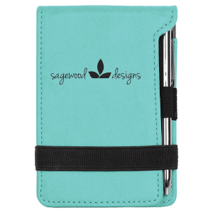 Teal with Black Engraving Mini Notepad with Pen - Laser Engraved Leatherette