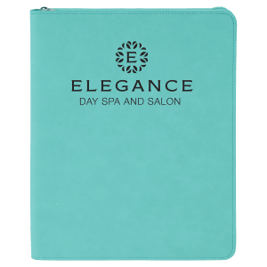 Teal with Black Engraving Leatherette Zipper Portfolio with Notepad - Laser Engraved Leatherette