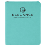 Teal with Black Engraving Leatherette Zipper Portfolio with Notepad - Laser Engraved Leatherette