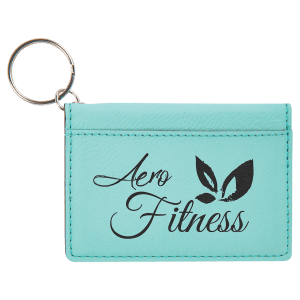 Teal with Black Engraving Keychain ID Holder - Laser Engraved Leatherette