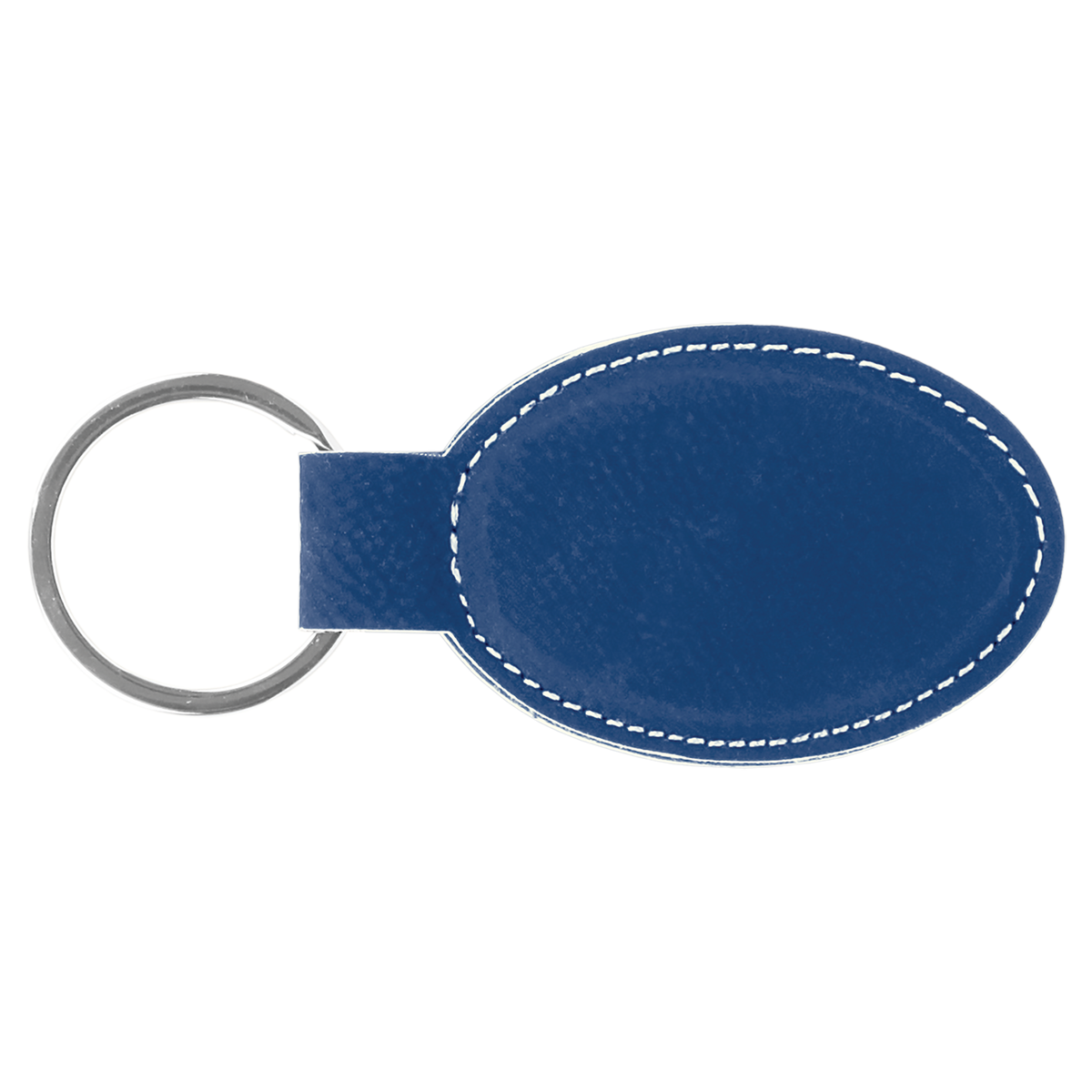 Blue with Silver Engraving Oval Keychain - Laser Engraved Leatherette