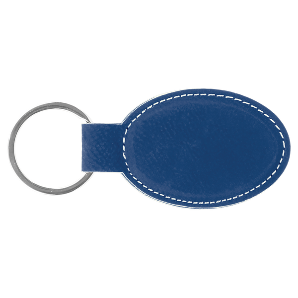 Blue with Silver Engraving Oval Keychain - Laser Engraved Leatherette