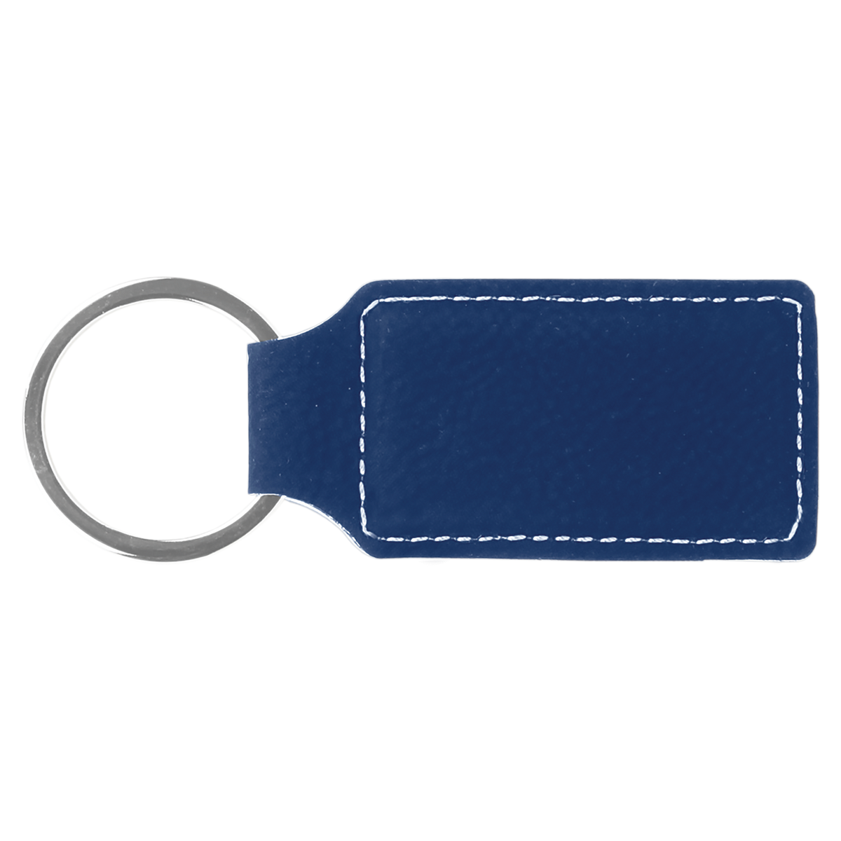 Blue with Silver Engraving Rectangle Keychain - Laser Engraved Leatherette
