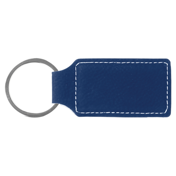 Blue with Silver Engraving Rectangle Keychain - Laser Engraved Leatherette