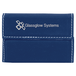 Blue with Silver Engraving Hard Business Card Holder - Laser Engraved Leatherette