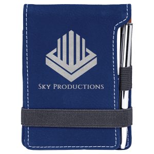 Blue with Silver Engraving Mini Notepad with Pen - Laser Engraved Leatherette
