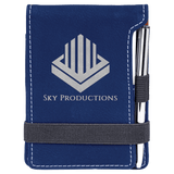 Blue with Silver Engraving Mini Notepad with Pen - Laser Engraved Leatherette