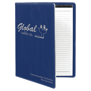 Blue with Silver Engraving Portfolio with Notepad - Laser Engraved Leatherette
