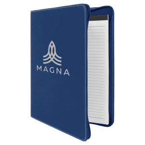 Blue with Silver Engraving Leatherette Zipper Portfolio with Notepad - Laser Engraved Leatherette