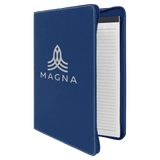 Blue with Silver Engraving Leatherette Zipper Portfolio with Notepad - Laser Engraved Leatherette