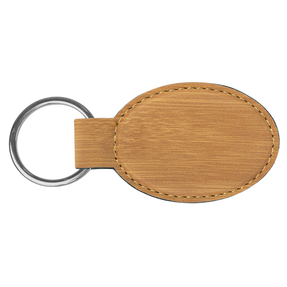 Bamboo with Black Engraving Oval Keychain - Laser Engraved Leatherette