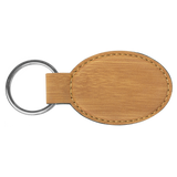 Bamboo with Black Engraving Oval Keychain - Laser Engraved Leatherette