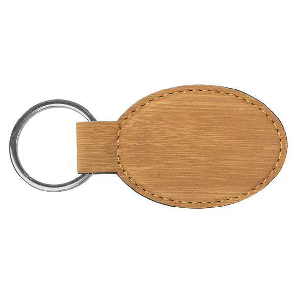 Bamboo with Black Engraving Oval Keychain - Laser Engraved Leatherette