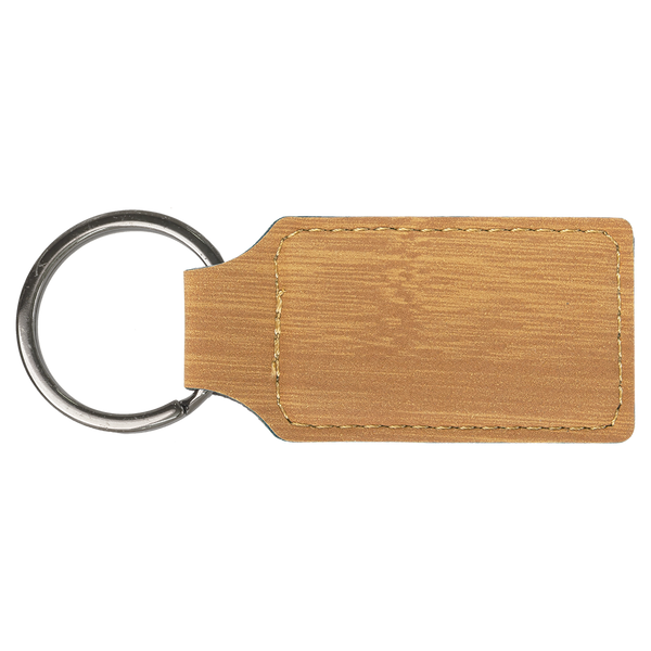 Bamboo with Black Engraving Rectangle Keychain - Laser Engraved Leatherette