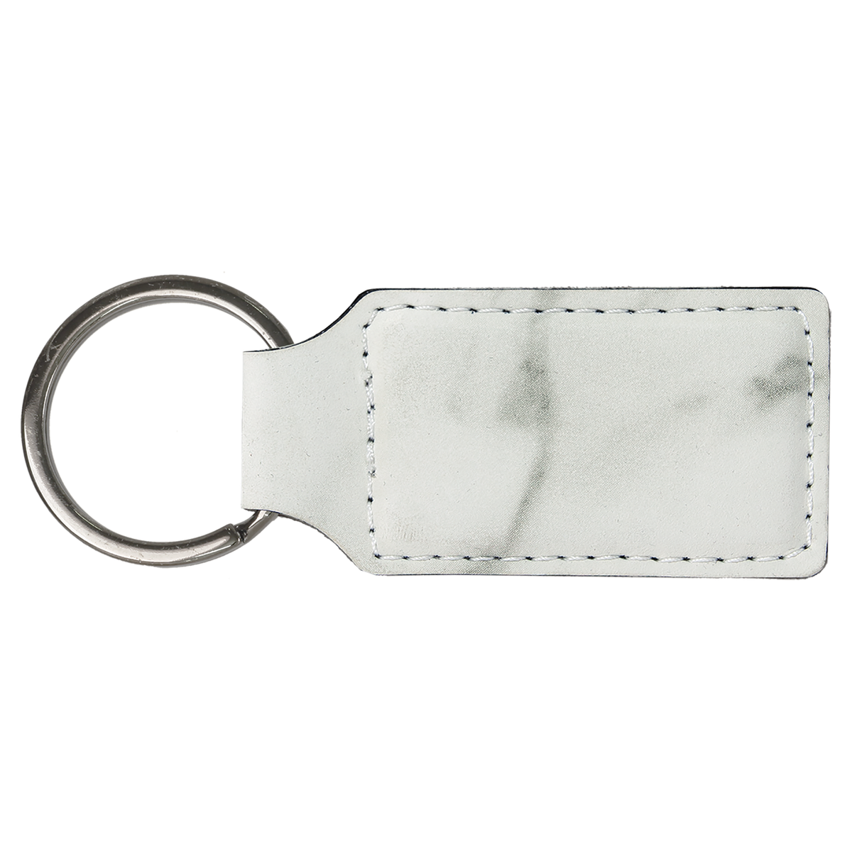 White Marble with Black Engraving Rectangle Keychain - Laser Engraved Leatherette
