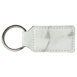 White Marble with Black Engraving Rectangle Keychain - Laser Engraved Leatherette