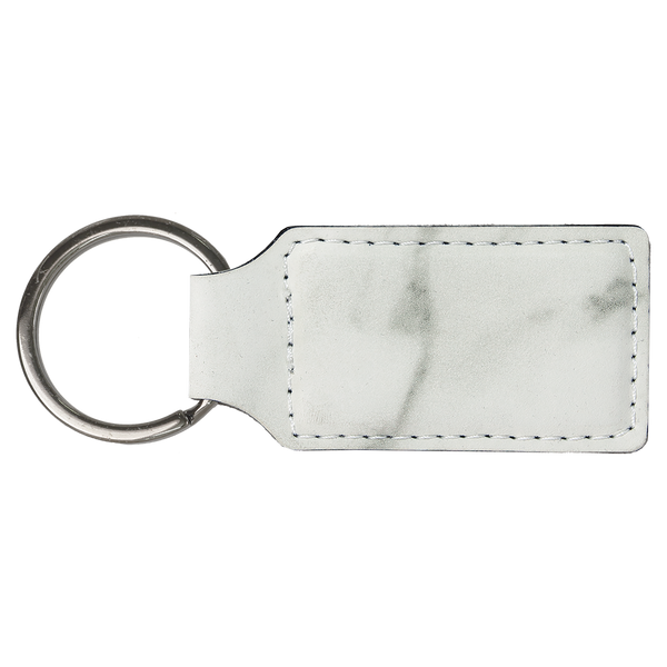 White Marble with Black Engraving Rectangle Keychain - Laser Engraved Leatherette
