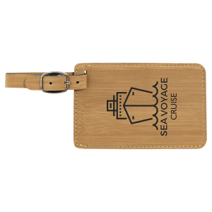 Bamboo with Black Engraving Luggage Tag - Laser Engraved Leatherette