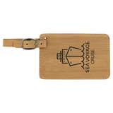 Bamboo with Black Engraving Luggage Tag - Laser Engraved Leatherette
