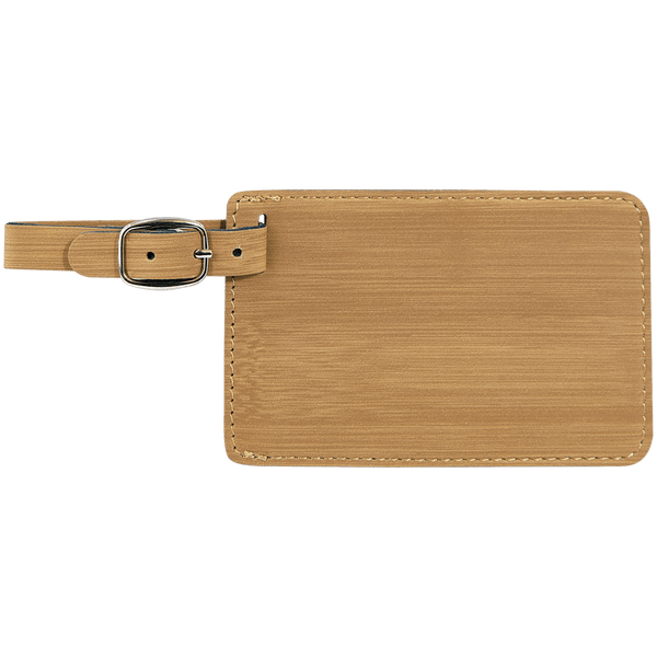 Bamboo with Black Engraving Luggage Tag - Laser Engraved Leatherette