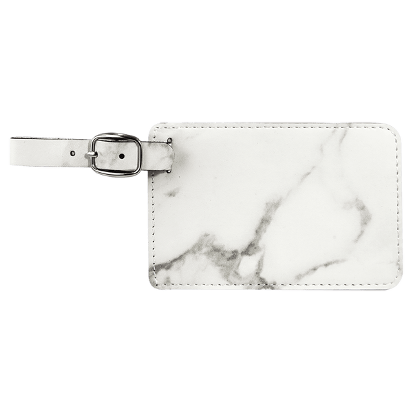 White Marble with Black Engraving Luggage Tag - Laser Engraved Leatherette
