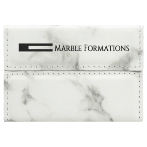 White Marble with Black Engraving Hard Business Card Holder - Laser Engraved Leatherette