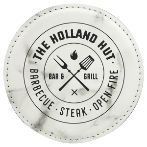 White Marble with Black Engraving Round Single Coaster - Laser Engraved Gift