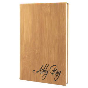 Bamboo with Black Engraving Journal with Lined Notepad - Laser Engraved Leatherette