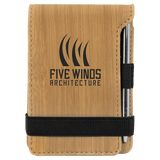 Bamboo with Black Engraving Mini Notepad with Pen - Laser Engraved Leatherette