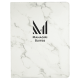 White Marble with Black Engraving Portfolio with Notepad - Laser Engraved Leatherette