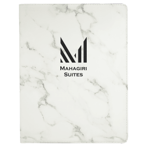 White Marble with Black Engraving Portfolio with Notepad - Laser Engraved Leatherette