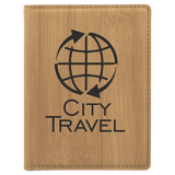 Bamboo with Black Engraving Passport Holder - Laser Engraved Leatherette